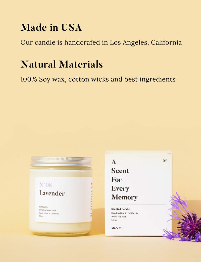 A Scent for Every Memory Mia's Co Lavender Scented Candle, Handmade with Natural Soy Wax and Cotton Wicks, 7.5 oz Minimalist Aromatherapy Candle for Home, Long Lasting Burning for Stress Relief, Candle Gift for Women - Image 3